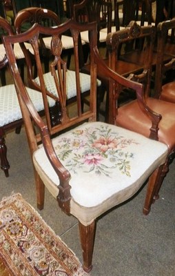 Lot 793 - Mahogany open armchair in late George III style with gros point seat