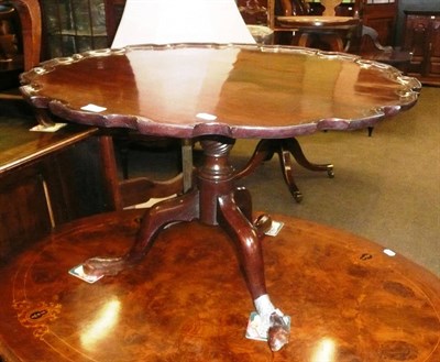 Lot 818 - Mahogany pie crust pillar table (cut down)