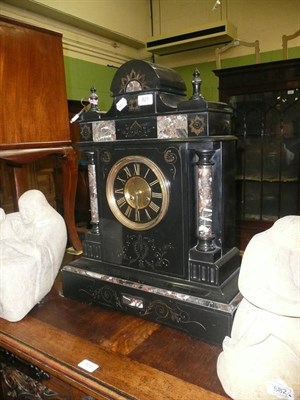 Lot 821 - A Victorian black slate and marble mantel clock