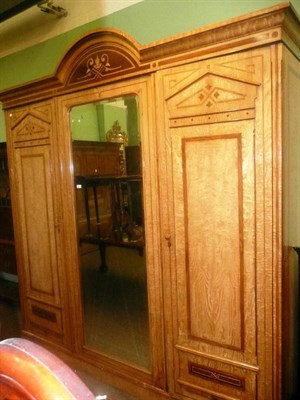 Lot 851 - Large Victorian ash triple wardrobe