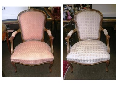 Lot 877 - Pair of gilt fauteuils in Louis XV style in coral and old gold