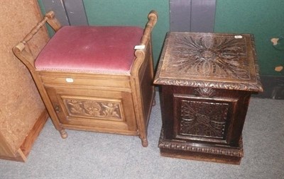 Lot 921 - Victorian carved oak coal purdonium and a box-seat piano stool