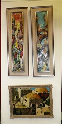 Lot 934 - Four Jewish oil paintings comprising two signed 'Mane Kz' 1952 and 1961 and a pair of Jerusalem...