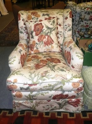 Lot 1028 - Flowered armchair with squab and cushion