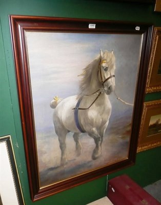 Lot 1049 - Lillian Cheviot - a white shire horse, oil on canvas