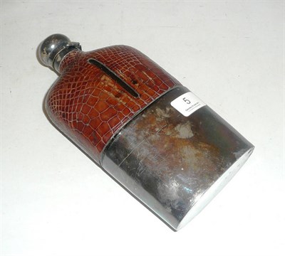 Lot 5 - Large 'hip flask' with crocodile leather mount and plated base
