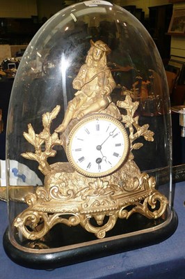 Lot 28 - French gilt figural mantel clock Henry Marc Paris, an ebonised stand under a glass dome