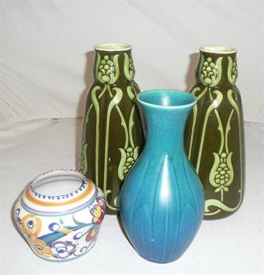 Lot 40 - A pair of Continental Art Nouveau vases, a Royal Lancastrian vase and a Poole vase
