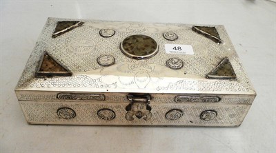 Lot 48 - A Chinese white metal and soapstone mounted decorative box