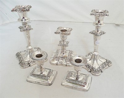 Lot 54 - Five silver and electroplate candlesticks