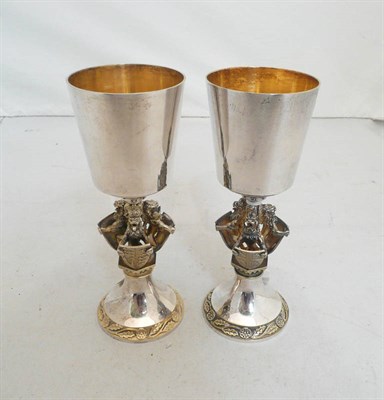 Lot 65 - Two silver and silver gilt modern limited edition goblets to commemorate 'the Quincentenary in 1984