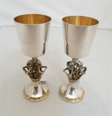 Lot 67 - Two silver and silver gilt modern limited edition goblets to commemorate 'The Quincentenary in 1984
