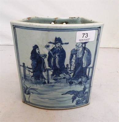 Lot 73 - A Chinese blue and white wall pocket, character marks and verse