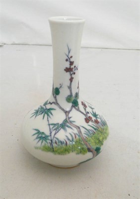 Lot 149 - A Chinese Doucai porcelain small vase, of shaft and compressed spherical form, bearing six...