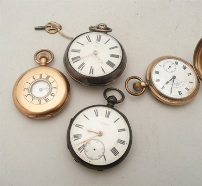 Lot 150 - Two plated pocket watches, silver pair cased watch and a silver pocket watch (4)