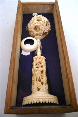 Lot 158 - Carved ivory concentric ball on stand (in original box)