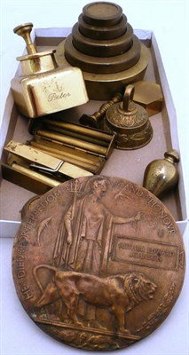 Lot 162 - A bronzed relief plaque and brass ware