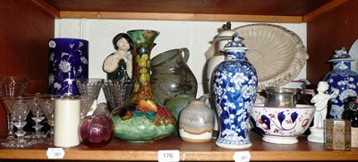 Lot 176 - A pair of Titian ware vases, assorted pottery, glassware, studio pottery, Chinese blue and...