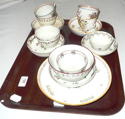 Lot 199 - Three Newhall shell decorated cups and saucers, large saucer dish, five 18th century teabowls...