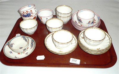 Lot 202 - 18th Century teabowl and saucer, Derby white and gold teabowls and saucers, four later cups and...