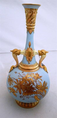 Lot 219 - Worcester pale blue and gilt decorated twin handled vase