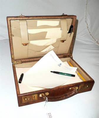 Lot 232 - A leather faux alligator skin writing case with brass fittings stamped 'AR'