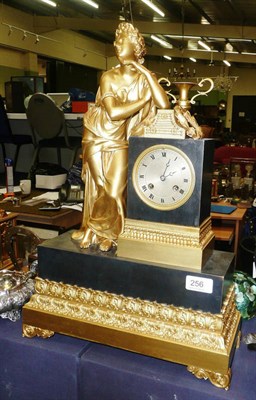 Lot 256 - A French figural mantel clock with Japy Freres movement with key and pendulum