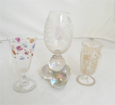 Lot 268 - Georgian English ale glass with painted floral decoration, and another drinking glass with engraved