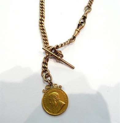 Lot 286 - A 9ct gold Albert chain and a South African pond