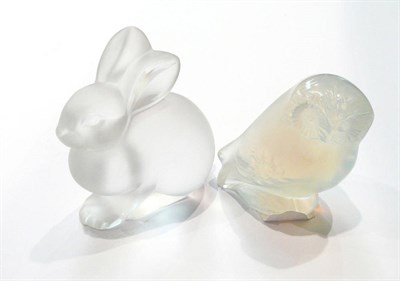 Lot 305 - A Lalique owl paperweight and a Lalique rabbit paperweight