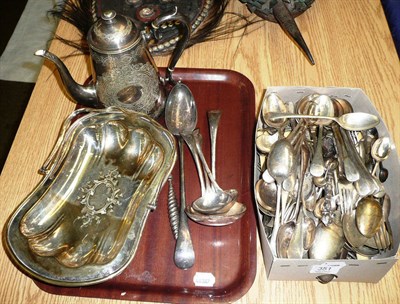 Lot 351 - Plated coffee pot, plated basket and plated flatware