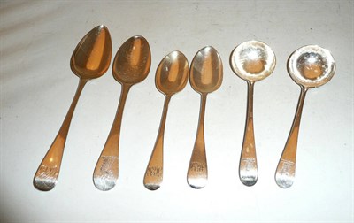 Lot 357 - Pair of silver sauce ladles and four Georgian silver spoons (6) 9.5 oz