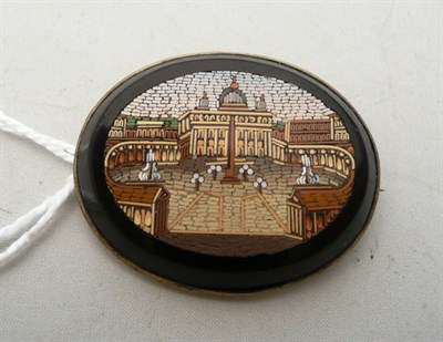 Lot 362 - A 19th century Italian micro mosaic oval brooch of St Peters Square, Rome