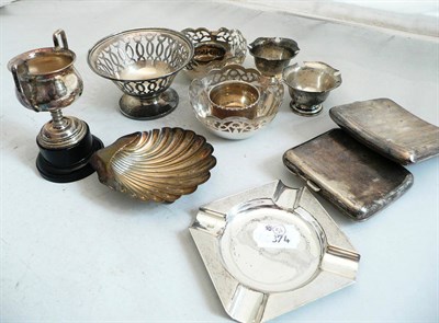 Lot 395 - Silver ashtray, silver cigarette cases, napkin rings, bonbon dishes etc