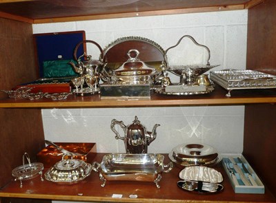 Lot 408 - Quantity of plated wares on two shelves