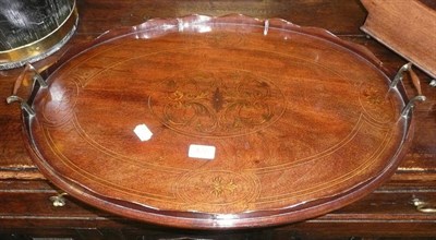 Lot 422 - 19th century oval inlaid two handled tray