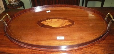 Lot 423 - Shell inlaid oval two handled tray