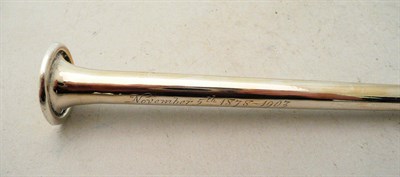 Lot 440 - Silver hunting horn with brass mount inscribed 'November 5th 1878 - 1903'