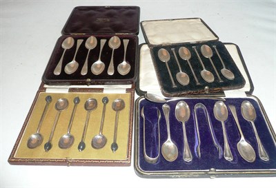 Lot 461 - Three cased sets of six silver teaspoons etc