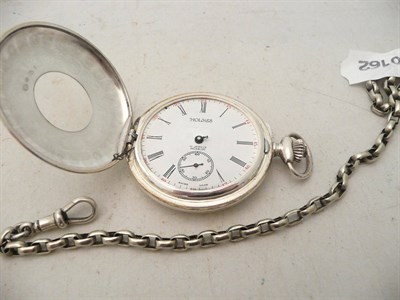 Lot 465 - A half hunter pocket watch stamped '925' and a silver Albert chain