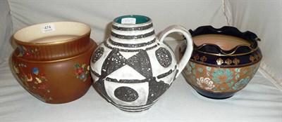 Lot 474 - A Doulton Slaters patent jardiniere, a Carlton ware jardiniere and an Austrian jug