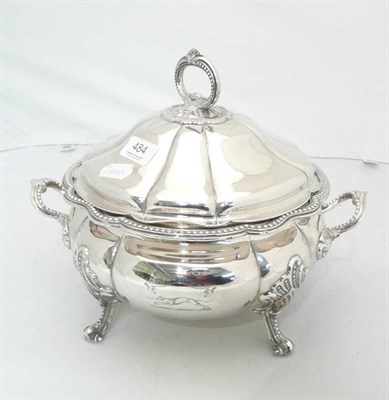 Lot 484 - Plated tureen, liner and cover with a crest bearing a grey hound and the words 'persevere'