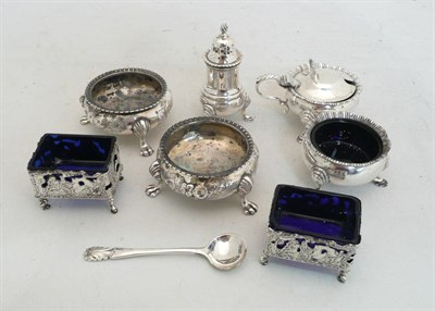 Lot 488 - Two pairs of silver condiments and three others