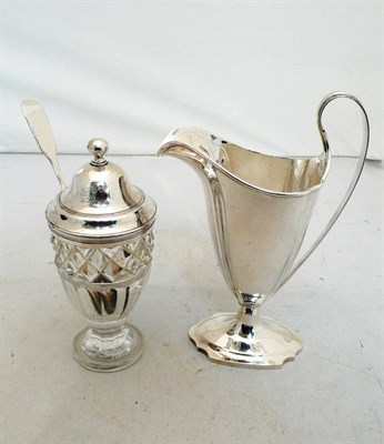 Lot 496 - Silver cream jug and cut glass condiment, 7 oz