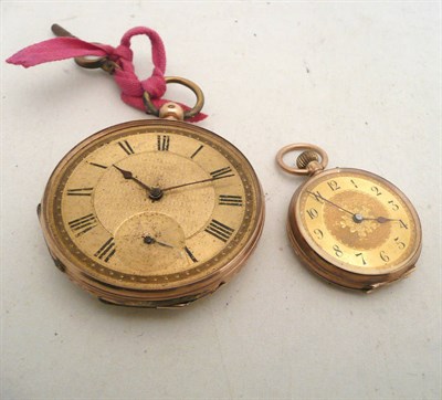 Lot 499 - Pocket watch stamped 14k and fob watch stamped 375 (2)