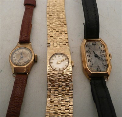 Lot 500 - Three ladys wristwatches, stamped 375