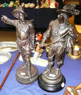 Lot 509 - A late 19th century French spelter figure of a musketeer, titled DONCESAR, and another similar,...