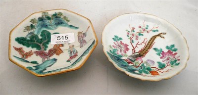 Lot 515 - Two Chinese porcelain footed saucer dishes, late 19th century, one decorated with figures in a...