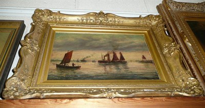 Lot 546 - John Davison Liddell (1859-1942), Tugs, fishing boats and other shipping, signed, oil on board,...