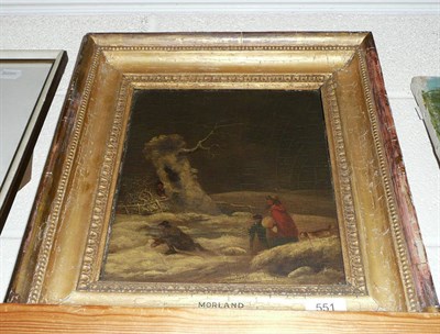 Lot 551 - Attributed to Thomas Hand (1771-1804),'Travellers and their dog in a winter landscape'...